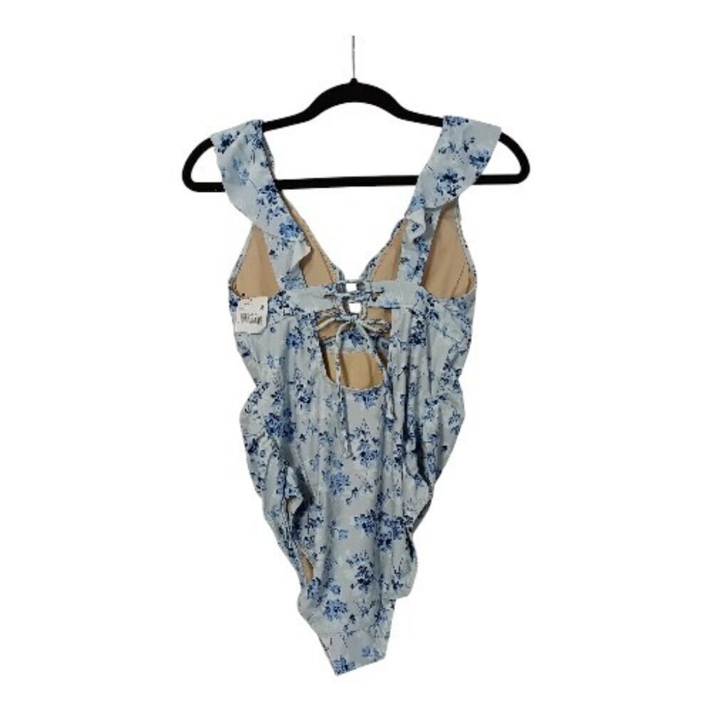 A PEA IN THE POD Maternity One Piece Swimsuit Small Blue Floral NEW Ruffle Beach - Picture 2 of 13